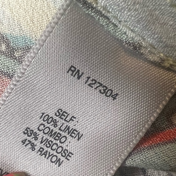 John Mark Tunic Dress Large Linen Blend Long Roll Tab Sleeve Graphic Back M - Picture 8 of 11